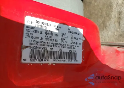 2004 Dodge Durango Slt from USA, damaged, VIN 1D4HB48N94F107638